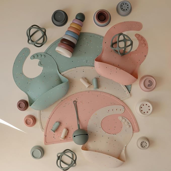 mushie Silicone Placemat for Kids | BPA-Free Non-Slip Design (Powder Pink Confetti)