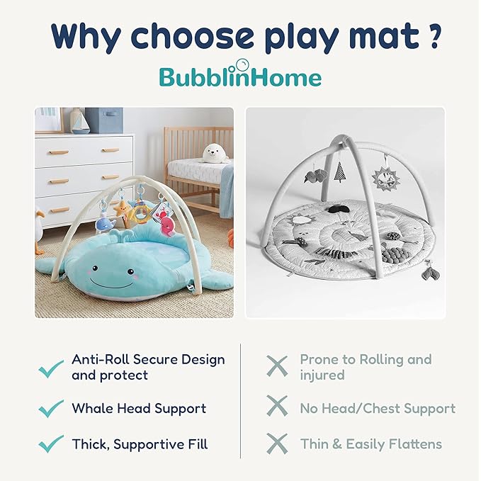 Baby Play Mat, Whale Tummy Time Mat with Toys, Baby Activity Gym for Infants 0??2 Months Sensory Floor Mat for Boys & Girls