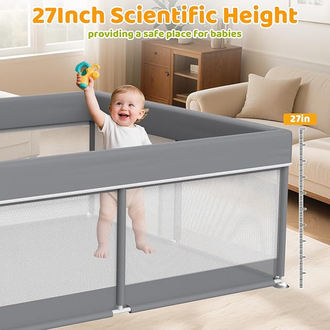 50x50 Small Baby Playpen - Full Cover Anti-Collision Grey Playard for Babies and Toddlers Space-Saving Safety Play Yard Indoor Activity Center for Apartments Gray