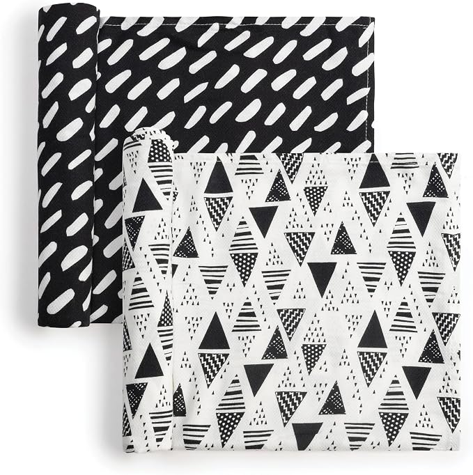 Tiny Twinkle Kaffle Swaddle Blanket 2-Pack - Soft and Silky Baby Blanket to Wrap and Swaddle Newborns, Sized 47 x 47(Black, White)