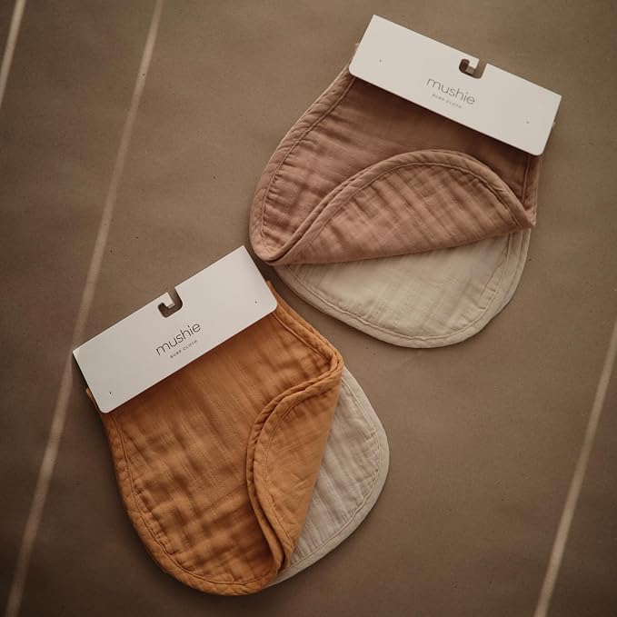 mushie Muslin Baby Burp Cloths | 100% Organic Cotton, Set of 2 (Blush/Fog)