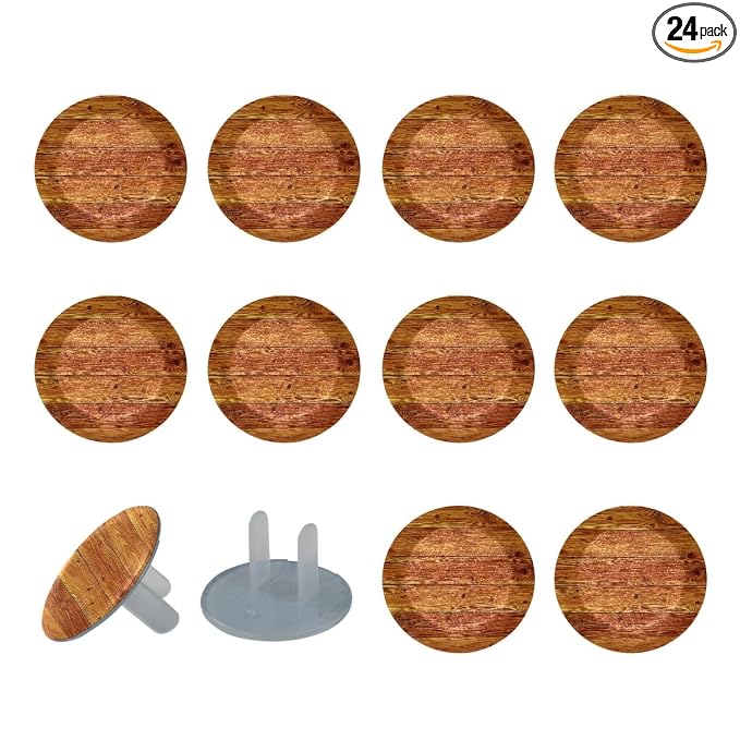 Pine Flooring Boards Texture Outlet Covers Baby Proofing Child Proof Plug Covers for Electrical Outlets Easy Install Outlet Plug Covers