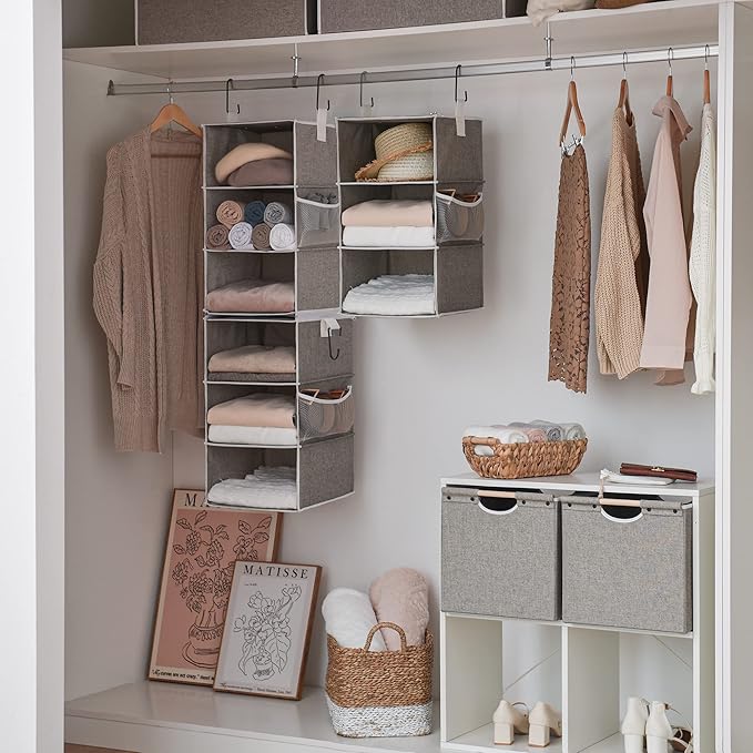 StorageWorks 6-Shelf Closet Organizers, Two 3-Shelf Separable Hanging Shelves for Closet, 12" D x 12" W x 48 ¼"Hï¼?Canvas, Gray
