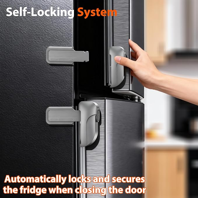 2 Pack Fridge Locks, Refrigerator Door Lock for Kids Baby Safety, Durable ABS Child Proof Freezer Latch to Keep Door Closed, Easy Install Child Lock for Fridge, No Tools Need or Drill