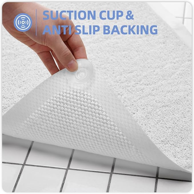 Upgraded Anti Slip Shower Mat for Inside Shower,Non Slip Bathtub Mat with Suction Cups,Shower Floor Mat,Scrubber Mats,Easy to Clean,Quick Dry,Easy Drainage,Loofah Bath Mat for Tub,White,16''x24''