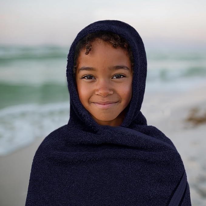 ORIGINAL KIDS Hooded Bath Towel Wrap - 2 Pack - Ultra Soft 100% Cotton Terry Large Oversized Hooded Kids Towel - Shower Pool Beach - 579 GSM Absorbent Quick Dry Plush Gift - 30 x 54 - Navy