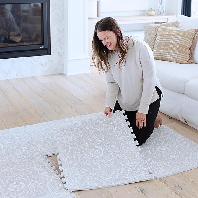 Little Landings Baby Play Mat for Floor - Layla (6x6ft) - Premium EVA Foam Play Mat for Babies & Toddlers (Ages 0-5+) - Non-Toxic Playmat for Tummy Time, Crawling & Playroom - Stylish & Comfortable