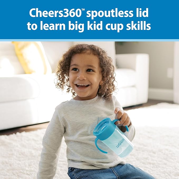Dr. Brown's Milestones Straw to 360 Convertible Toddler Training Cup Set with Interchangeable Silicone Straw and 360 Degree Cup Lids, Blue Ocean, 10 oz/300 mL, BPA-Free, 9m+, 2-Pack