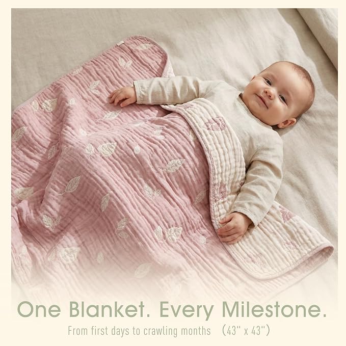 Ultra Soft Muslin Baby Blanket,A Versatile Swaddle and Bed Blanket for Babies, Toddlers, Boys, and Girls (Terra Dusty Rose)