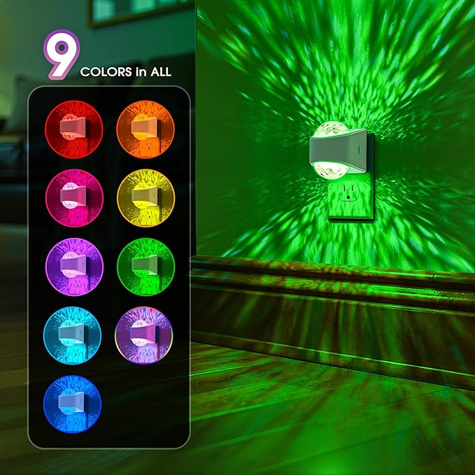 Night Lights Plug into Wall, Star Projector for Bedroom, Night Light Projector for Kids, 9-Color RGB Galaxy Nightlight with Dusk to Dawn Sensor for Bathroom, Home Gaming Room Decor Giftsï¼? Pack