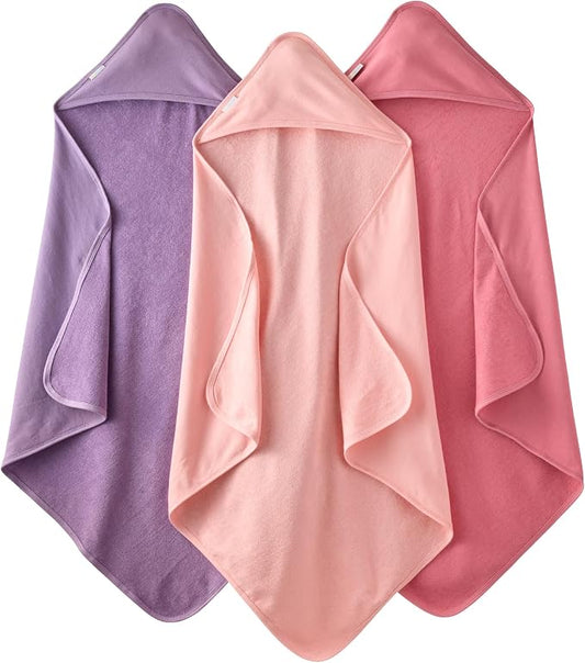 Butterblu Harper - 100% Organic Cotton Hooded Towels in Soft and Absorbent Baby Terry, 3-Pack, Pink, One Size