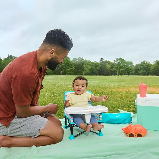Bright Starts Disney Mickey Mouse Pop 'N Sit Portable Booster, Indoor/Outdoor Use, Floor Seat with Feeding Tray, Blue, 6 Mos - 3 Yrs