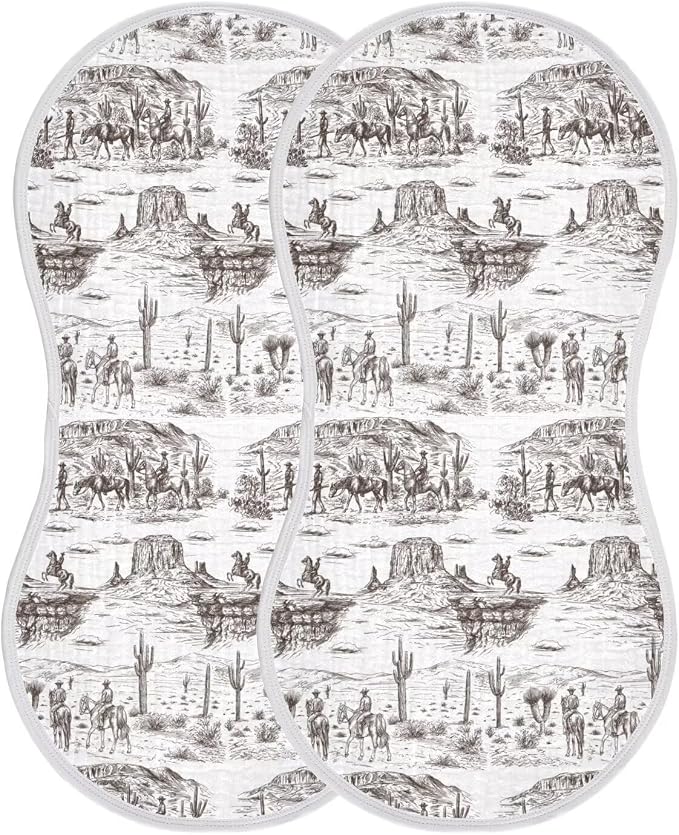 Cowboys Baby Muslin Burp Cloths Set of 2 Southwest Cowboy Muslin Washcloths Western Desert Milk Spit Up Rags Soft Newborn Towel Burp Cloth Bib for Unisex Boys and Girls, 22 x 11 Inch