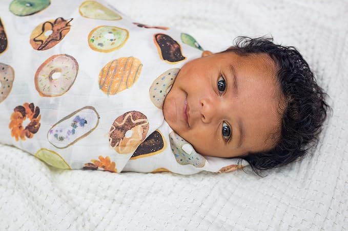 Lulujo Baby Swaddle Blanket| Unisex Softest Bamboo Viscose Muslin Swaddle Blanket| Neutral Receiving Blanket for Girls & Boys 47in x 47in Donuts