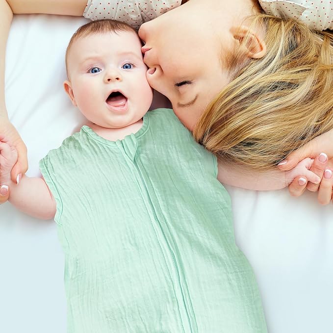 david's kids Muslin Cotton Baby Sleep Sack 12-18 Months, 2 Pack 100% Cotton Sleeping Bag for Summer, TOG 0.5 Baby Wearable Blankets with 2-Way Zipper, Soft Sleep Sack for Newborn Infant, Grey & Green
