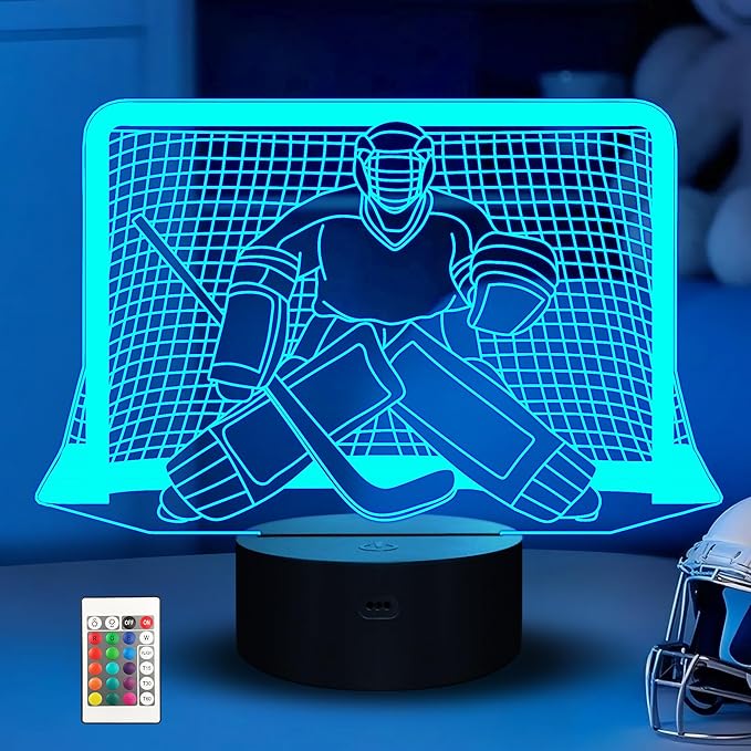 Ammonite Ice Hockey Night Light, 3D Goalie Lamp with 16 Color Changing, Remote Control and Timer, Men's Ice Hockey Decor Light for Kids, Boys, Girls, Sports Fans