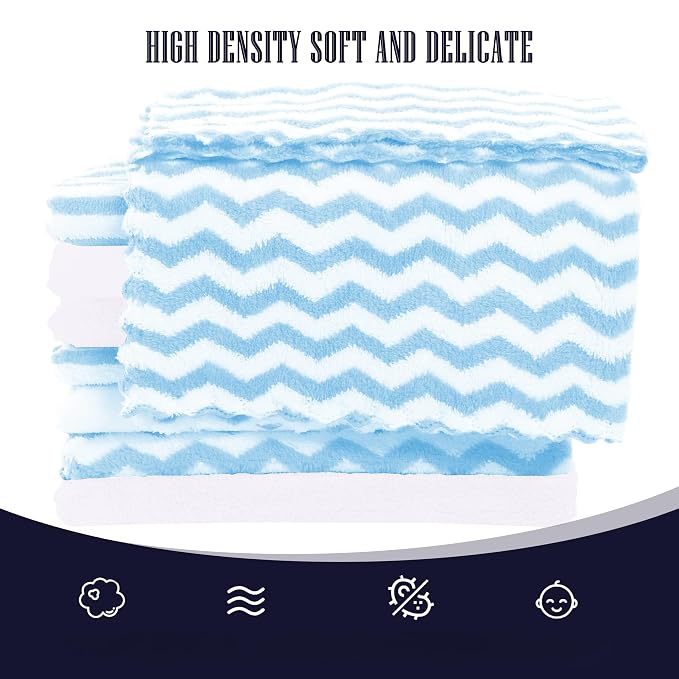 16 Pack Super Soft Baby Burp Cloths, Baby Washcloths, Ultra Absorbent Large Newborn Burping Cloth for Boy and Girl, Milk Spit Up Rags, Unisex for Baby Sensitive Skin, Aqua and White, 16 x 12 Inch