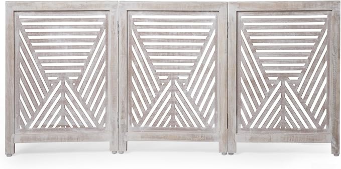 Lightnpro Geometric Wooden Dog Gate - Stylish Freestanding Foldable Indoor Pet Barrier, Extra-Wide Safety Gate for Dogs & Small Pets, Perfect for Stairs & Entryways - 24x54 Inch White Wash Finish