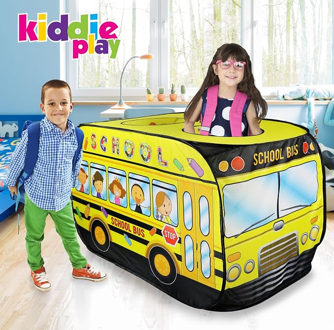 Kiddie Play School Bus Pop Up Play Tent for Kids Boys & Girls Indoor Outdoor Playhouse Toy