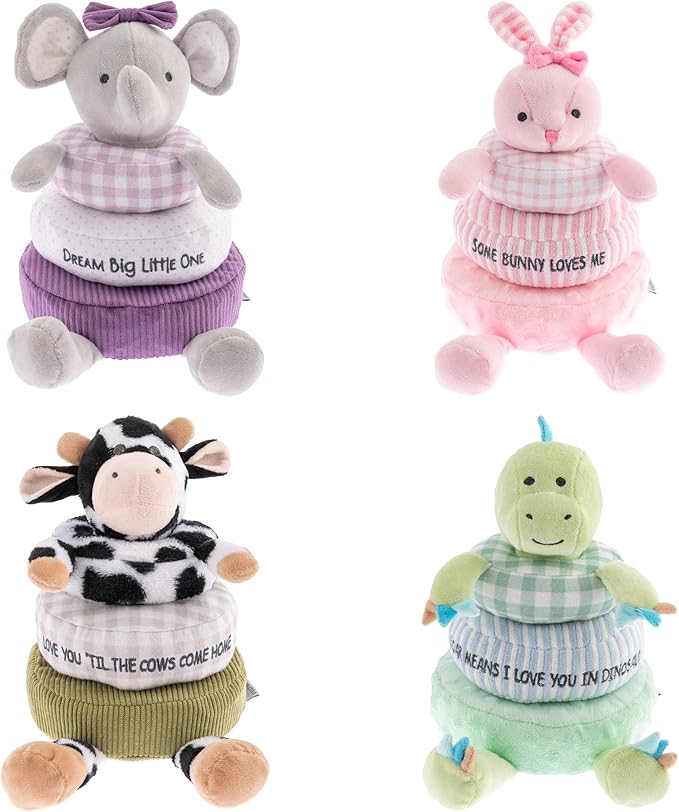 Stephen Joseph, Stacking and Nesting Plush, Stuffed Animal Baby Stacking Rings Learning Toy, Baby Sensory Developmental Toy Rattles, 4- Piece Set
