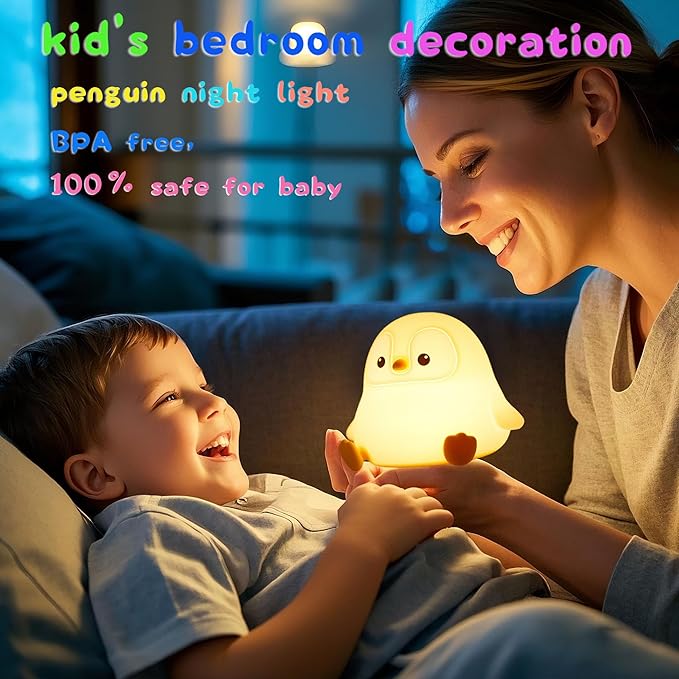 DREAMING MY DREAM Cute Penguin Night Light,LED Squishy Novelty Night Lamp,2 Levels Dimmable Nursery Bedroom Nightlight for Kids,Touch Lamp, Dorm Decor, Baby Boys Girls Gifts