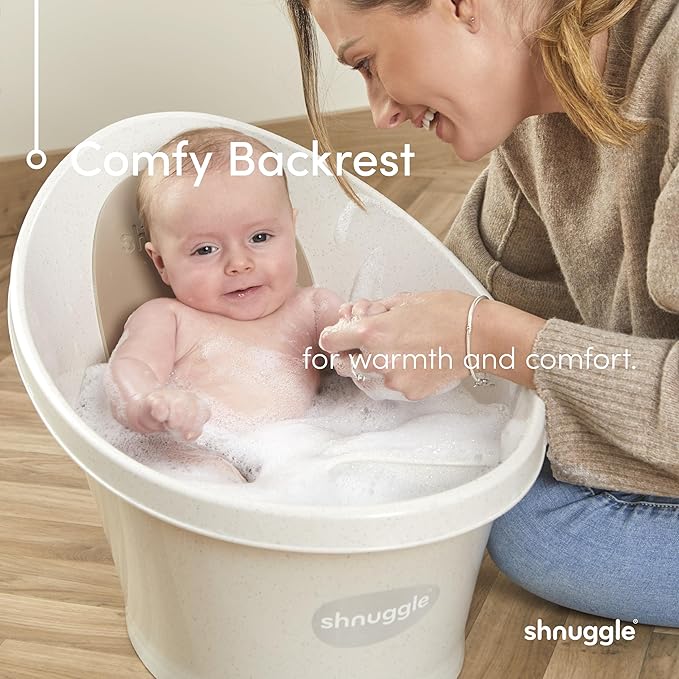 Shnuggle Newborn Baby Bath | Built in Support Bump and Soft Backrest | Suitable from Newborn | Bath Seat Support Includes Plug | Eucalyptus Green
