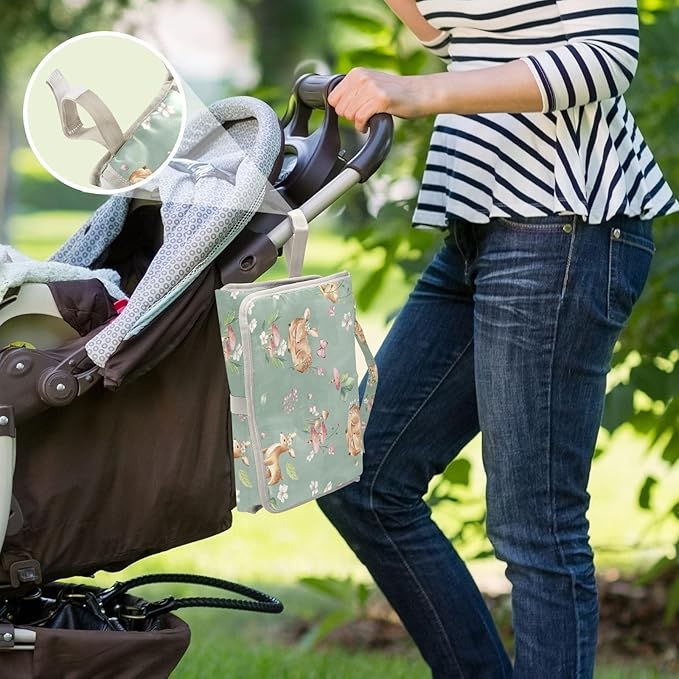 Deer Portable Diaper Changing Pad with Wipes Holder, Woodland Fawn Foldable Baby Diaper Changer Travel Bag Forest Animals Baby Changing Mat with Built-in Pillow for Newborn