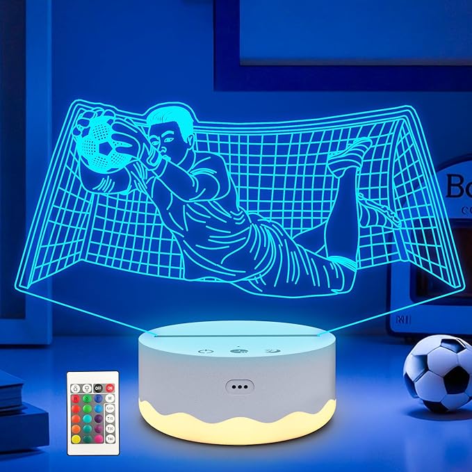 Soccer Gifts for Boys, Cool Soccer Goalie Night Light 3D Optical Illusion LED Lamp with Remote Control 16 Colors Changing Football Birthday Christmas Valentine's Day Gift Idea for Sport Fan Girls Man