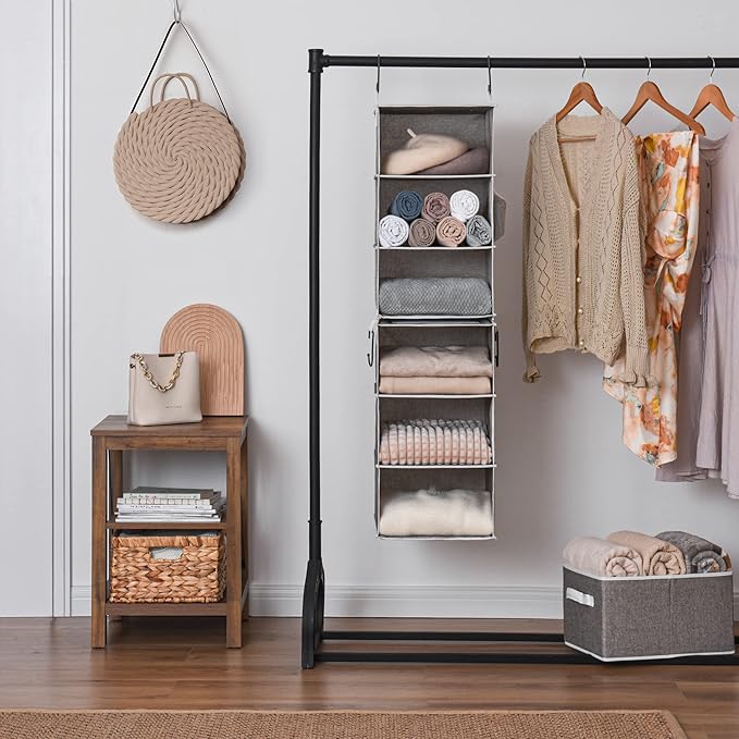 StorageWorks 6-Shelf Closet Organizers, Two 3-Shelf Separable Hanging Shelves for Closet, 12" D x 12" W x 48 ¼"Hï¼?Canvas, Gray