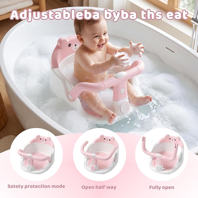 Baby Bath Seat for Babies 6 Months & Up, Non-Slip Toddler Bath Seat with Suction Cup, Baby Friendly and Comfortable Portable Infant Bathtub Chair Sitting Up for Bathroom (Pink)