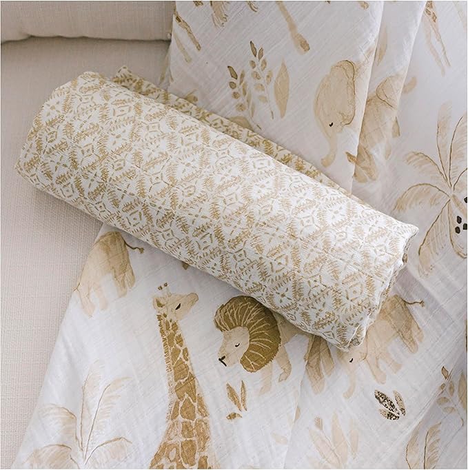 Crane Baby 100% Cotton Muslin Swaddle Blankets, Kendi Safari Animal, Set of 2, 47" x 47", Swaddles for Newborns, Baby Muslin Swaddle Blanket, for Boys & Girls