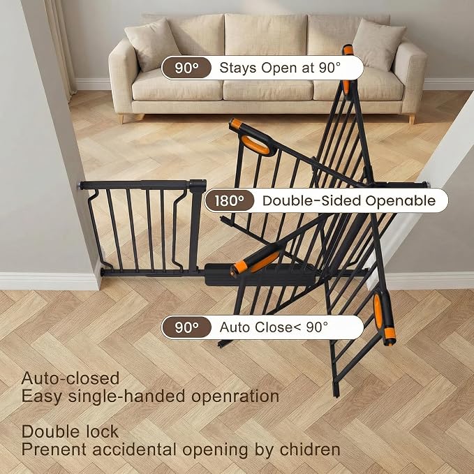 Baby Gates Extra Wide for Doorways 57.5-62.2 Inch Extra Wide Pressure Mounted Baby Dog Gate for the House Indoor Large Openning Metal Safety Gate No Drilling with Walk-Through Door,Black