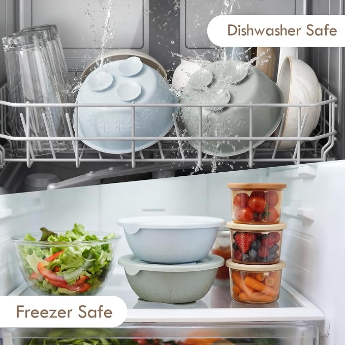 Moonkie Baby Suction Bowls for Self-Feeding: 3 Strong Suction Bases Prevent Spills - Seamless One-Piece Design for Easy Cleanup - Stainless Steel & Silicone Toddler Bowls with Lids - 13 oz 2 Pack