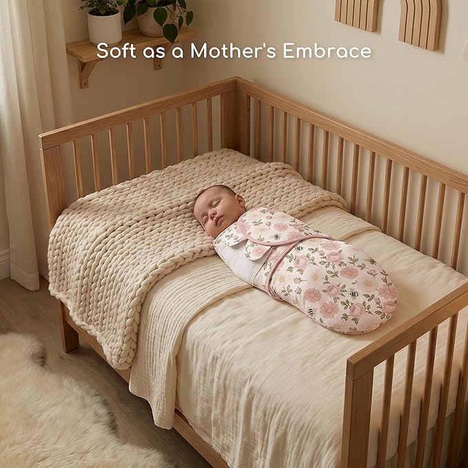 Baby Swaddles for Newborn Organic Cotton, Soft & Snug Newborn Velcro Swaddle 0-3 Months Sleep Sack Helps Calm Startle Reflex, 2-Pack Wrap Nursery Swaddling Bloom Floral
