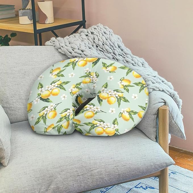 White Floral and Lemon Breastfeeding Pillow Cover Stretchy Removable Nursing Covers for Breastfeeding Pillows Ultra Soft Newborn Feeding Pillow Cover Washable and Easy to Clean