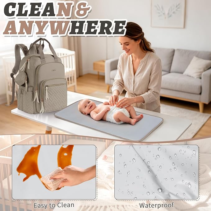 Diaper Bag Backpack, 27L Large Quilted Small Baby Bag with Changing Pad & Pacifier Case, Stroller Hooks, Easy-Access Baby Essential, Maternity Travel Backpack Unisex, Brown