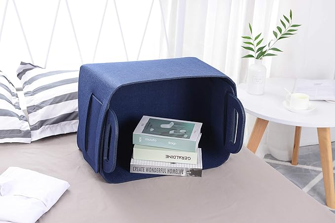Storage Basket Felt Storage Bin Collapsible& Convenient Box Organizer with Carry Handles for Office Bedroom Closet Babies Nursery Toys Laundry (Navy Blue, 19.9inch（L）Ã?3.6inch（W）Ã?2.6inch（Hï¼?