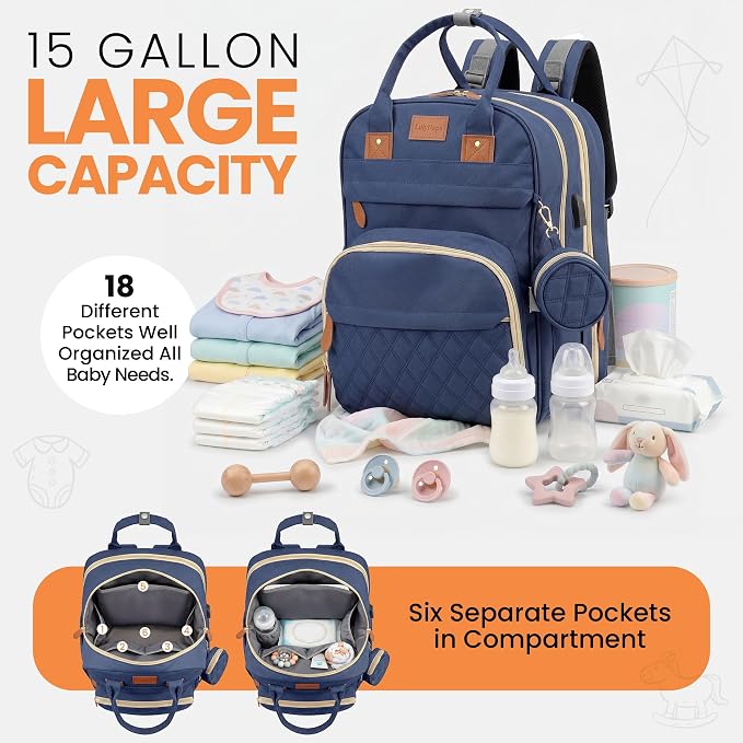 Diaper Bag Backpack with Changing Station | 600D Oxford Waterproof Baby Bag for Mom & Dad | Large Baby Diaper Bag Boy Girl | 16 Pockets, USB Charging Port, Foldable Pad