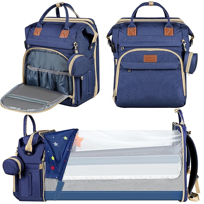 ZRSUN Baby Diaper Bag Backpack,Baby Shower Gifts, Multifunctional Travel Diaper Bag, Gifts for Mom with Portable Diaper Pad (Blue)