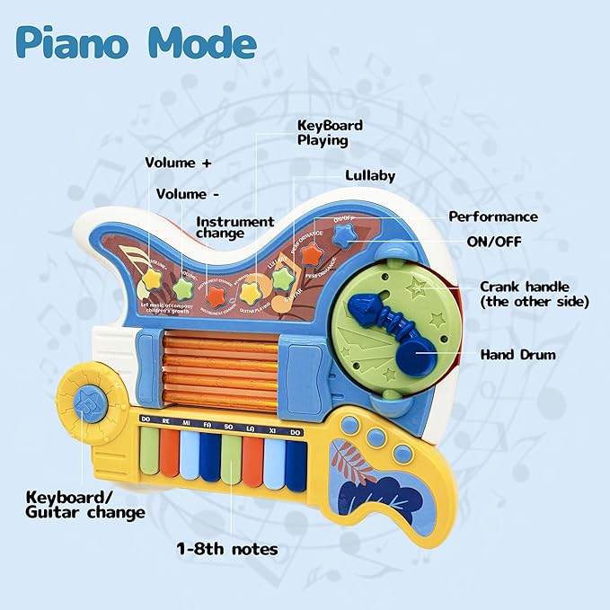 Toddlers Guitar, 4 in 1 Kids Guitar and Piano Guitars for Toddlers 2-4 with Lullaby Projector Toy for Kids Musical Instruments Toys Birthday Gift for a 2 3 4 5 Year Old Boys Girls Gifts