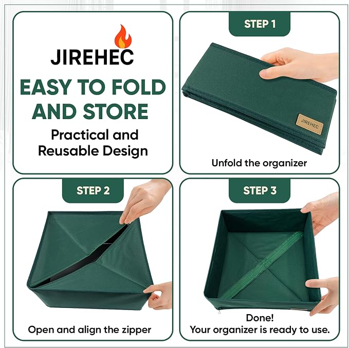Clothes Organizer, Transform Your Drawers in Seconds - Green Set of 6 Foldable Storage Boxes with Zipper, Durable 600D Fabric, Includes Fragrance Sachets, Ideal for Underwear, Socks, Baby Clothes