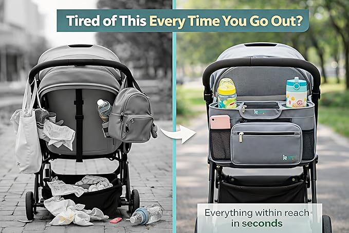 Stroller Caddy with Cup Holder ??Universal Waterproof Stroller Organizer with Cup Holder for Instant Access & Hands-Free Convenience, Ideal for Travel, Daily Walks & Car Use, for Busy Parents.