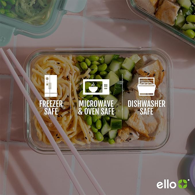 Ello Color Lock 3.4 Cup 10PC, 5 Pack Glass Meal Prep Sets Leak-Proof Glass Food Storage Containers with Airtight BPA-Free Plastic Lids, Dishwasher, Microwave, and Freezer Safe, Purple Rain