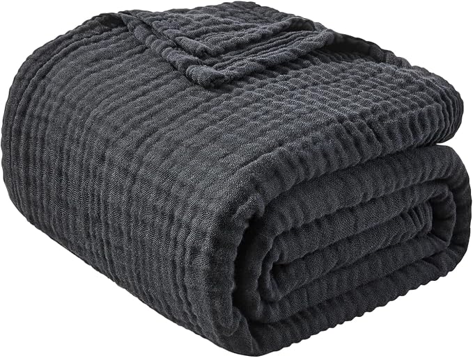 EMME Cotton Muslin Twin XL Blanket Breathable Gauze Blanket Soft Lightweight Blankets Adults Gifts for Women (Black, 66"x90")