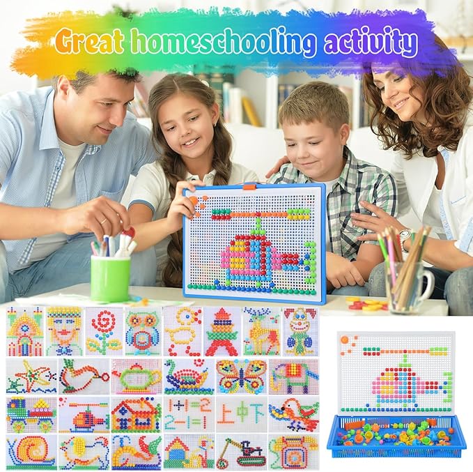 BESPORTBLE 296Pcs Educational Creative Mushroom Nails Puzzle with Fun Pegboard Game for Base Included