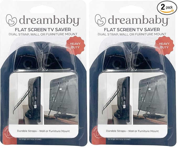 Dreambaby Flat Screen TV Saver Child Safety Straps - Anti-Tip Furniture Security Anchors - Adjustable Strap - Black - Model L860 (Pack of 2)