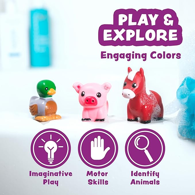 Tub Works® Barnyard??Mold Free Bath Toys, 6 Pack | Sealed, No Hole Bath Toys Design Keeps Moisture Out | Soft, Squeezable & Float on Water | Farm Animals Baby & Toddler Bathtub Toys | Baby Pool Toys