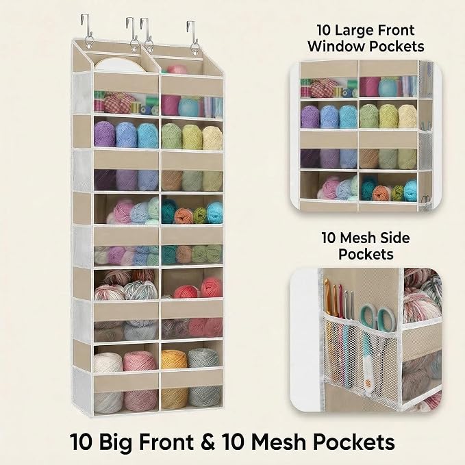 Dual Column Over the Door Organizer with Toiletry Bag - 5 Self Hanging Organizer with 10 Compartments - Heavy Duty Behind the Door Storage for Bedroom, Bathroom, Pantry, Nursery (Grey)