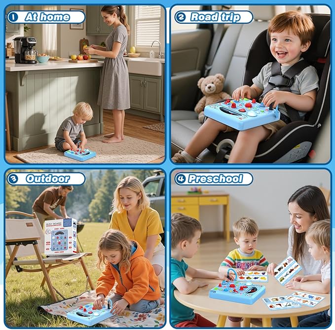Busy Board Montessori Toys for Toddlers 1 2 3 4 Year Old with 13 LED Lights, Sensory Board Toys Educational Learning for Toddlers, Activity Toy Christmas Birthday Gifts for 1+ Year Old Boys and Girls