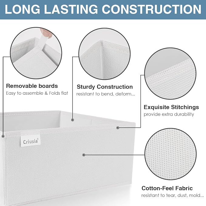 Criusia Drawer Organizer Clothes, 8 Pack Underwear Drawer Organizer, Foldable Closet Organizers and Storage Dresser Drawer Dividers for Clothes, Socks, Scarves, Ties (White)